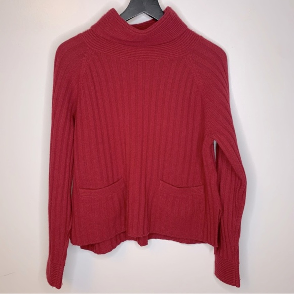 Club‎ Monaco Red Cashmere Turtleneck Ribbed Sweater with Pockets Size S